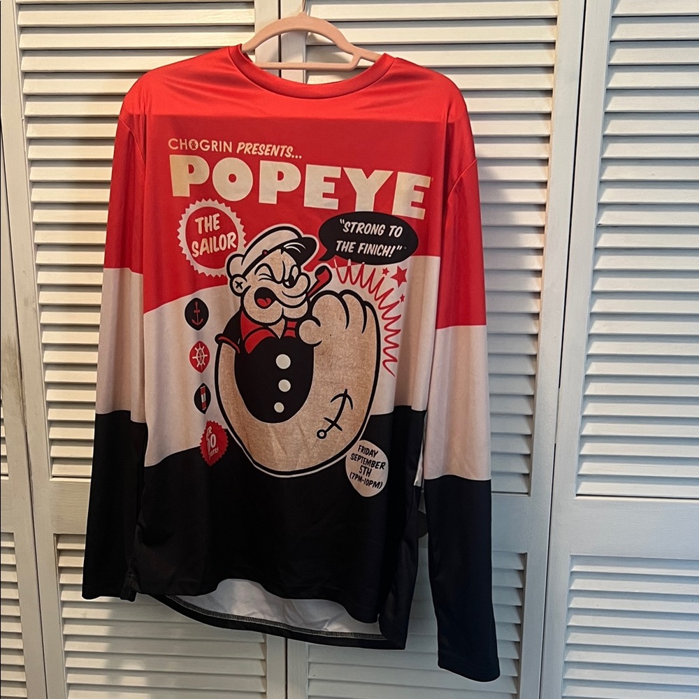 #1359** Unisex Popeye Long Sleeve Shirt - Red and Black